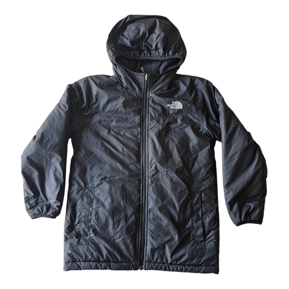 The North Face Boys Jacket Medium Black Hoodie Fleece Softshell Outdoor - Picture 1 of 12